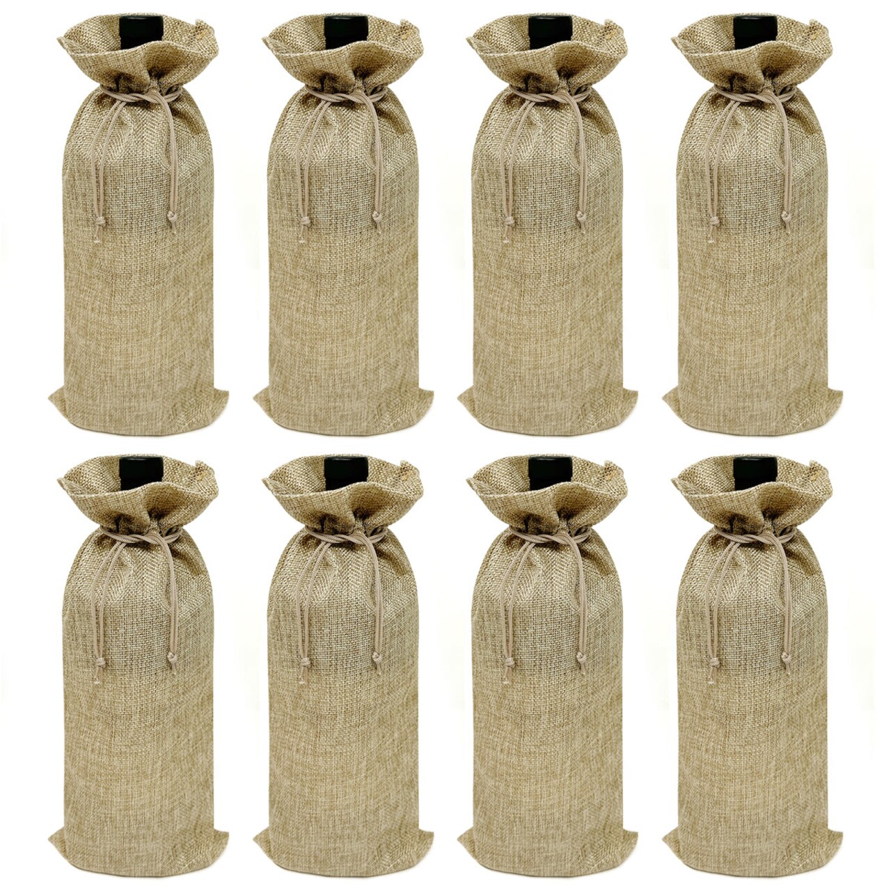 Wrapables Reusable Burlap Wine Bags, Rustic Gift Bags with Drawstring (Set of 8)